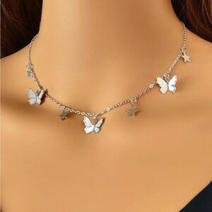 Silver Butterfly and Star Necklace